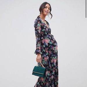 ASOS Maternity Pleated Wrap Maxi Dress with Ruffle